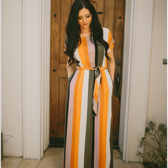 Long vertical stripe multi color maxi dress - Picture 2 of 5